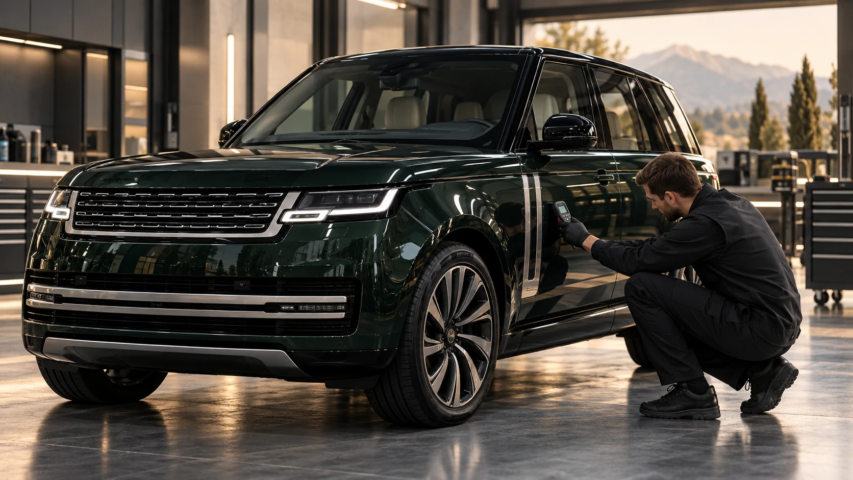 Осмотр кузова Range Rover специалистом